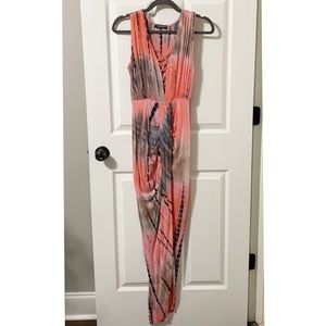 Pink, Blue, Gray, Tie-Dye Wrap Maxi Dress | M